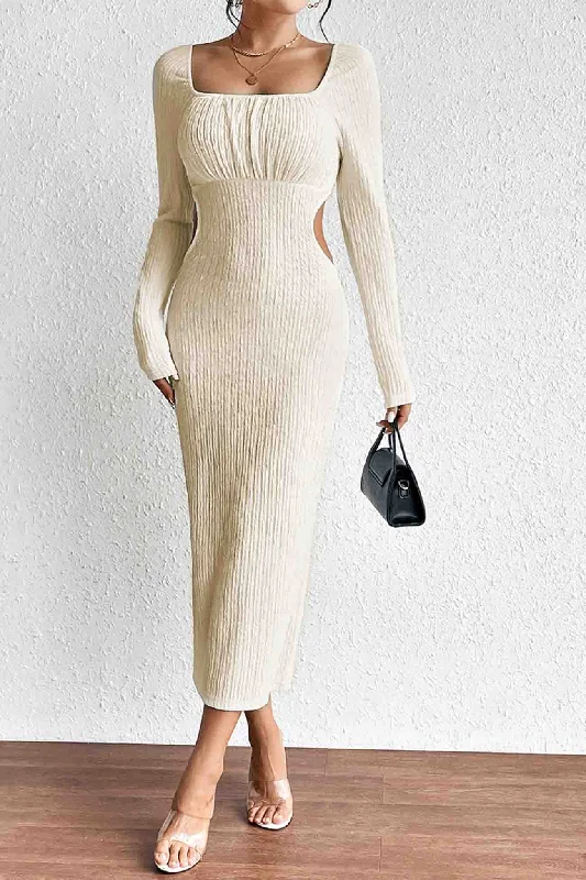 Incredible Offers one-shoulder dressSquare Neck Long Sleeve Cutout Knit Dress