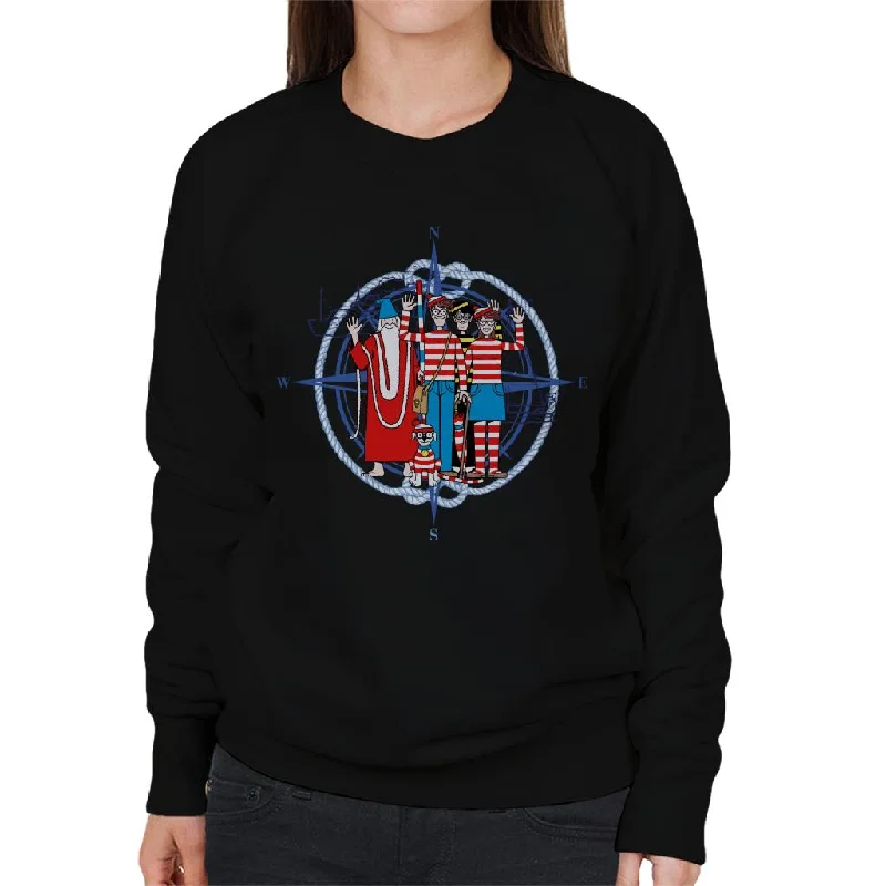 activewear hoodieWhere's Wally Compass Characters Waving Women's Sweatshirt