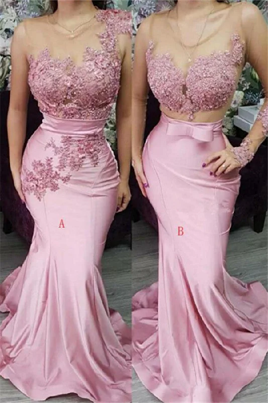 Hurry In Appliques Lace Mermaid Evening Dresses Pink Formal Dresses
