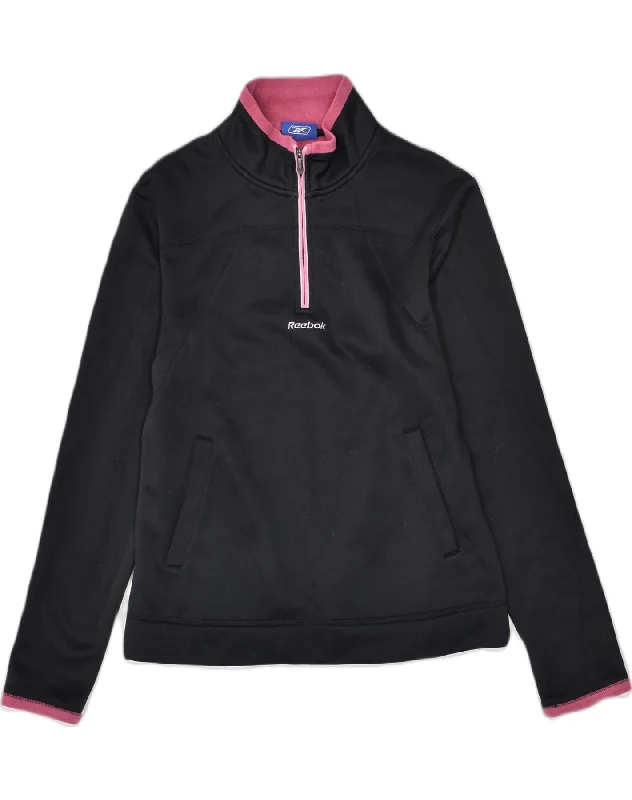 Customer Appreciation Sale fleece hoodie for winterREEBOK Womens Zip Neck Sweatshirt Jumper UK 14 Large Black Polyester