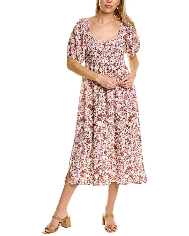 Final Clearance puff sleeve dressAuguste Rosemary Annastasia Linen-Blend Midi Dress