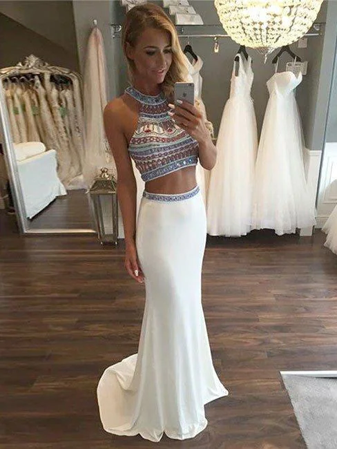 Crazy Savings Two Piece Prom Dresses Halter Jersey Rhinestone Long Prom Dress JKL888 Crazy Savings Two Piece Prom Dresses Halter Jersey Rhinestone Long Prom Dress JKL888