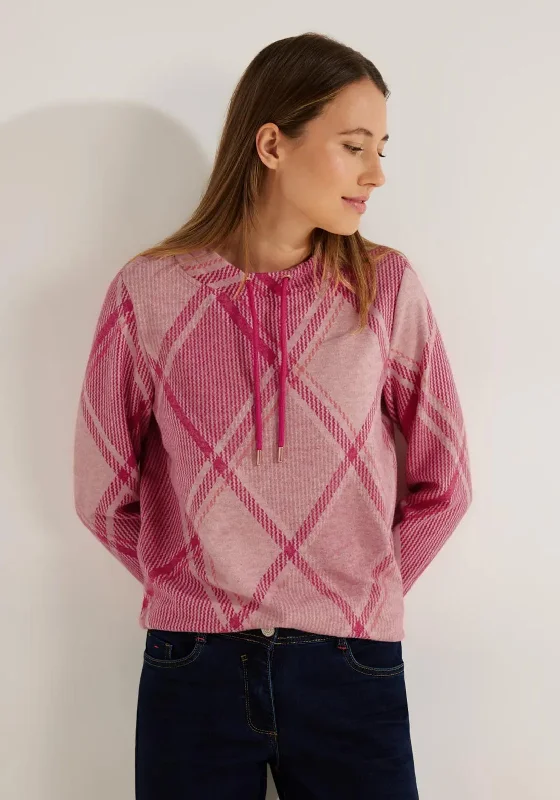 Early Access high-fashion hoodieCecil Drawstring Neck Checked Sweatshirt, Cosy Coral