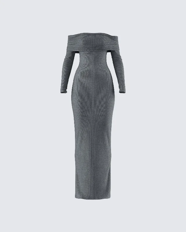 Discount Deals casual day dressKyan Charcoal Off Shoulder Maxi Dress