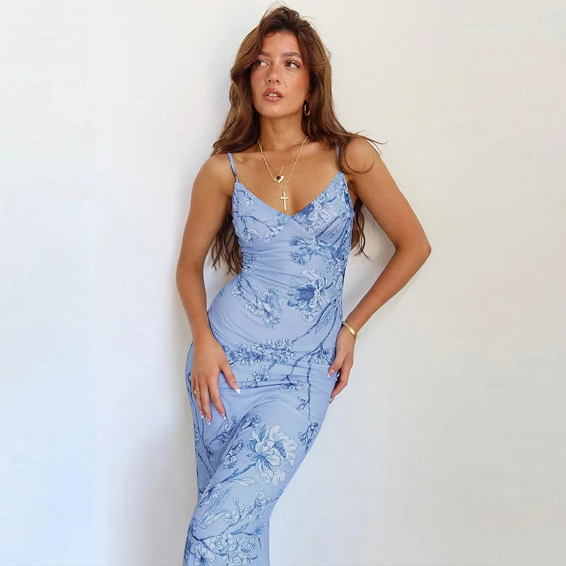 Midnight Sale boho dressAria Flower Print Halter Maxi Dress