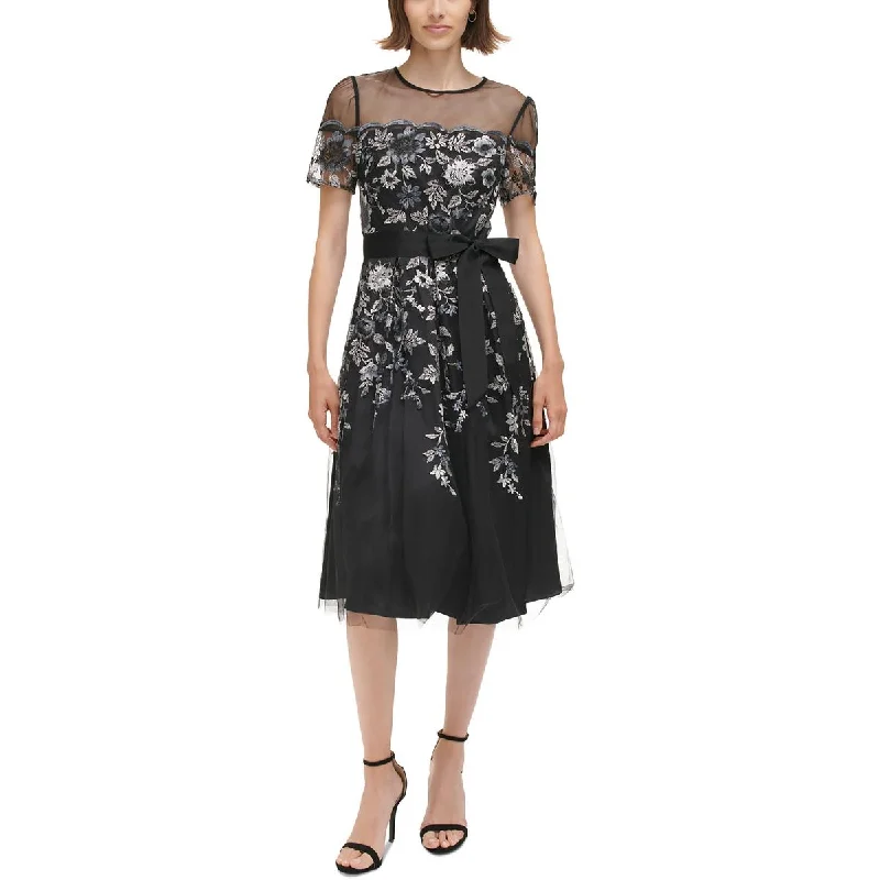 silk dressEliza J Womens Metallic Embroidered Midi Dress