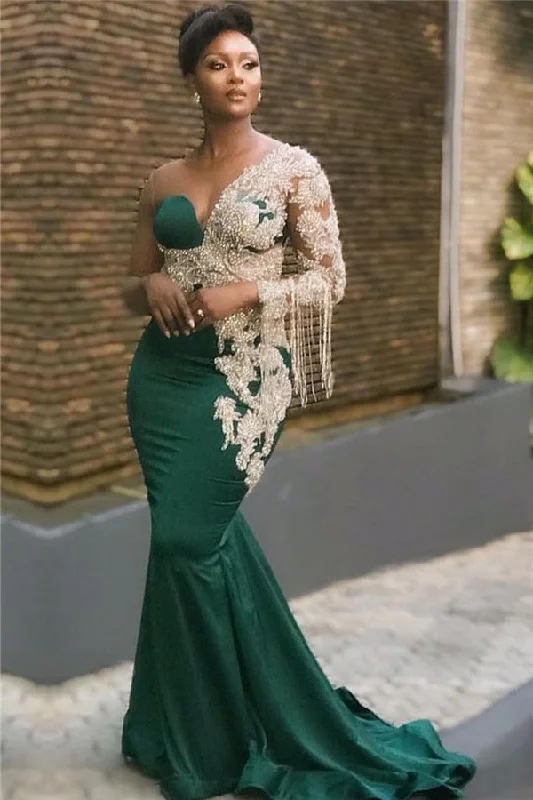 Best Seller Mermaid Appliques One Shoulder Prom Dresses Floor Length Party Gowns