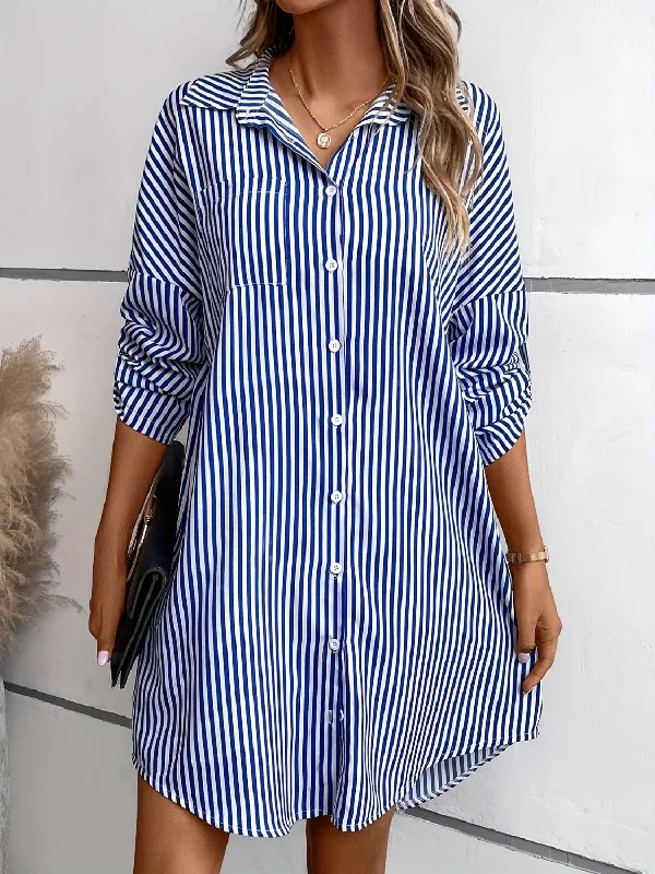 comfy maxi dressStriped Button Up Long Sleeve Mini Shirt Dress