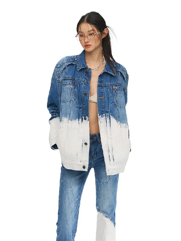 performance jacketVintage Loose-Fit Color-Block Denim Jacket