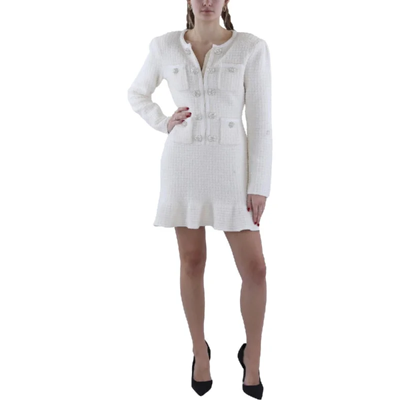 modern dressSelf-Portrait Womens Button Up Knit Mini Dress