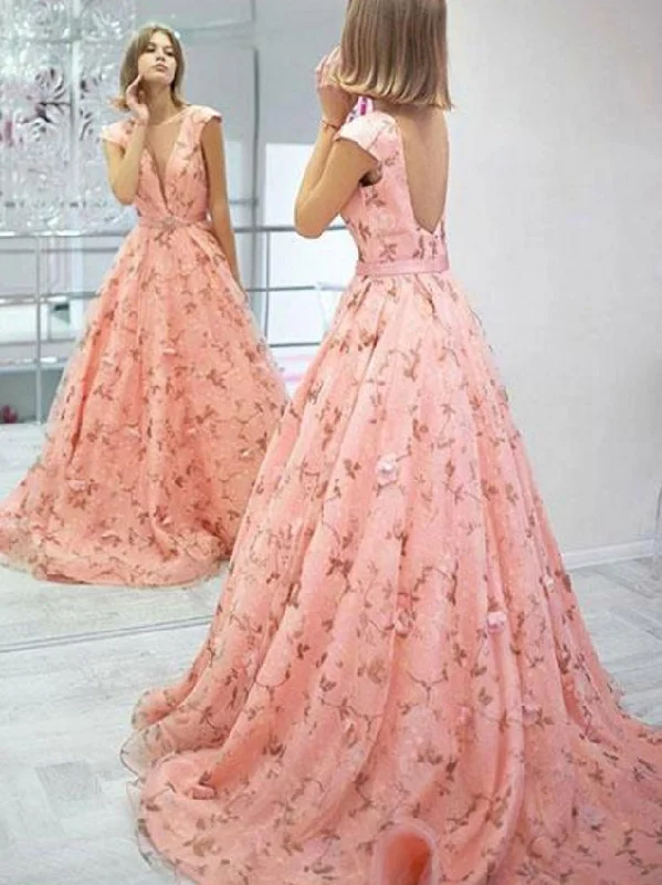 Factory Direct Sale Open Back Prom Dresses V-Neck A line Lace Prom Dress Sexy Evening Dress JKL963