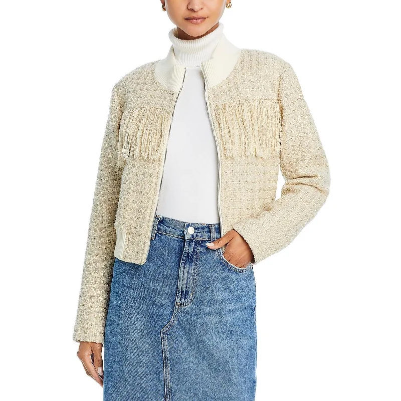 Holiday Sale raincoatSwisher Womens Tweed Fringe Windbreaker Jacket