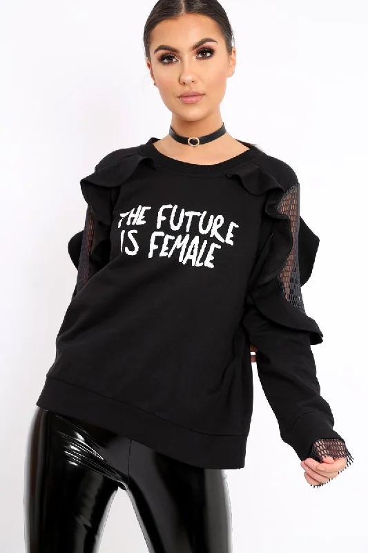 loose fit pulloverBlack The Future Is Female Fishnet Frill Jumper - Jaeonna