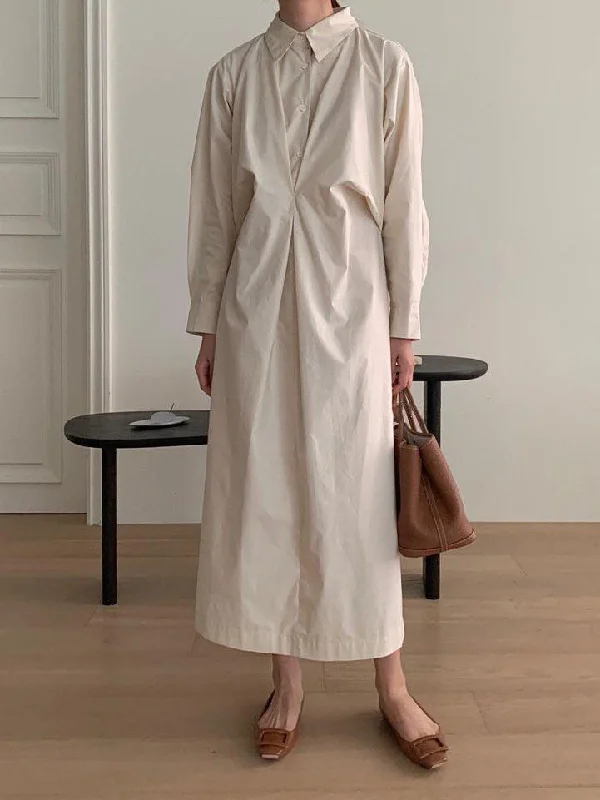 Holiday Sale luxury dressVibeMartini-Casual Pleated Long-sleeve Polo Shirt Dress