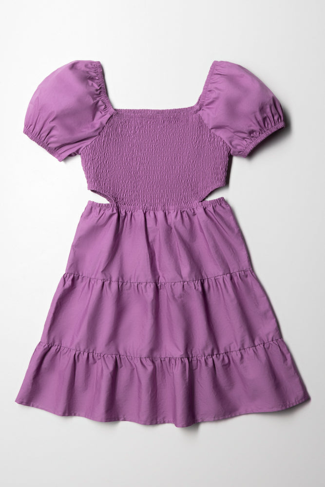 Mega Deal satin dressPuff Sleeve Cut Out Dress Mulberry