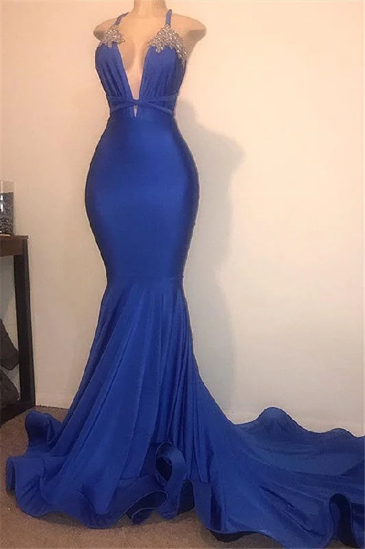 Now or Never Gorgeous Spaghetti Straps Beads Appliques Prom Dresses Elegant Alluring Chic V-neck Fit and Flare Evening Gowns