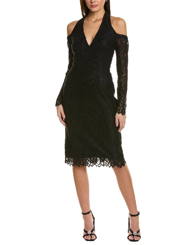 lace-up dressDonna Karan Lace Cold-Shoulder Midi Dress