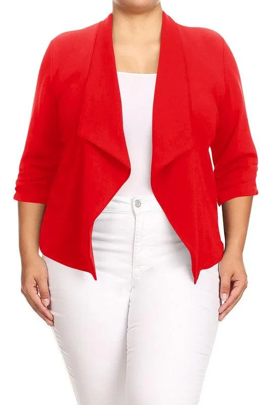 cool leather jacketPlus Size Solid Waist Length Jacket Open Front 17 Colors