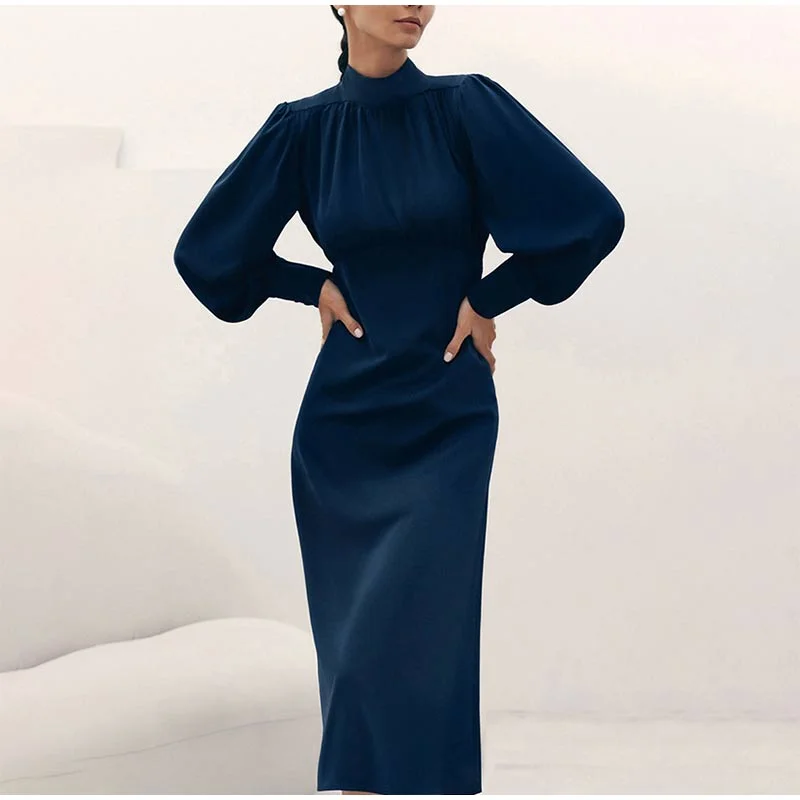 Deal Alert fitted bodycon dressAlana Solid Turtleneck Lantern Sleeve Maxi Dress