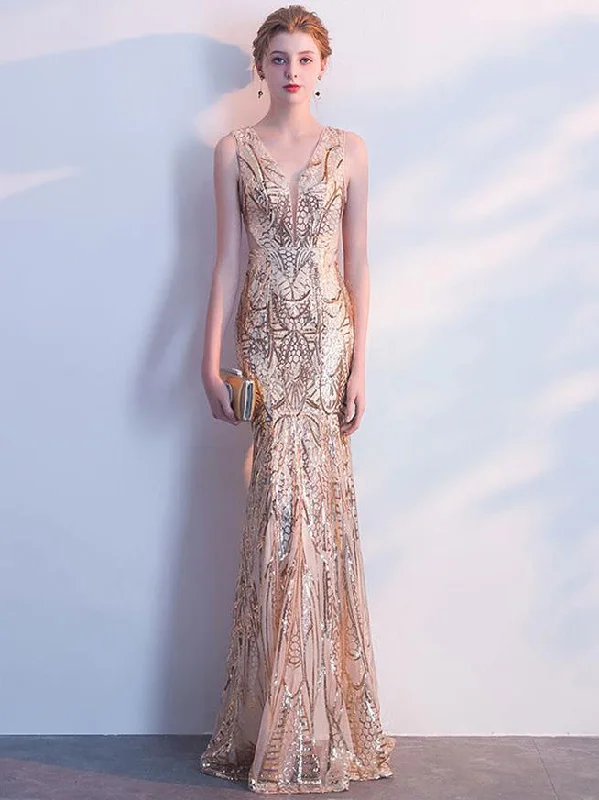 Fantastic Deals Sparkly Prom Dresses Straps V-neck Mermaid Long Lace Prom Dress JKL1045