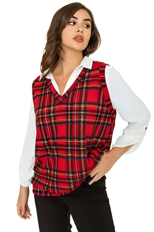 stylish rain jacketWomens Red Tartan Plaid Pullover Vest