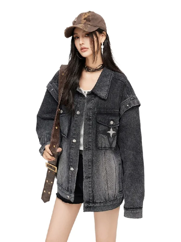 Price Cut long-sleeve winter jacketWashed Turn-down Collar Denim Jacket