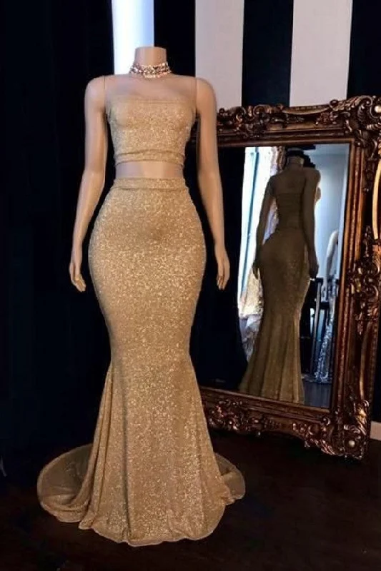 Unmissable Offer Champagne Two-piece Strapless Long Mermaid Prom Dresses with Choker Unmissable Offer Champagne Two-piece Strapless Long Mermaid Prom Dresses with Choker
