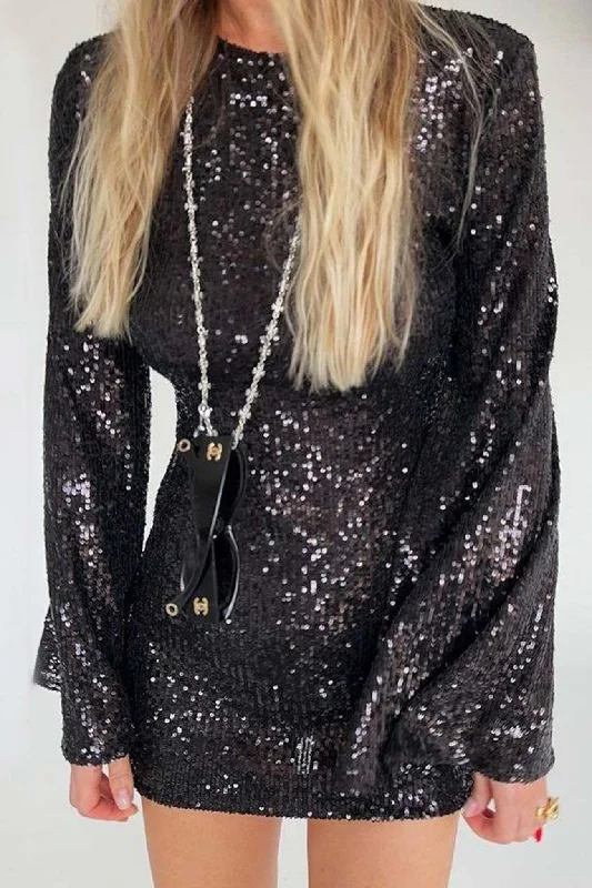 Stock Clearance chic dressSequins Flares Sleeve Dress