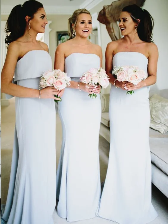 Deal Frenzy Chic Bridesmaid Dresses Column Floor-length Strapless Long Bridesmaid Dresses JKB082