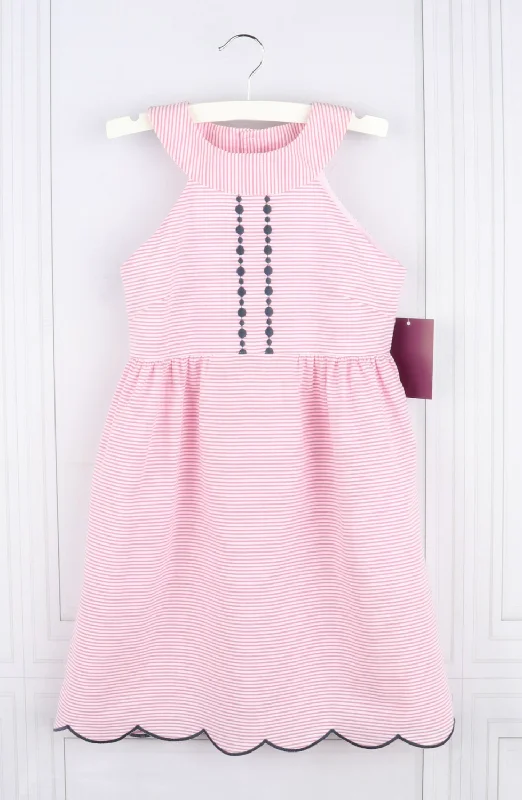 Limited Availability fitted cocktail dressEmbroidered Pink Scallop Dress