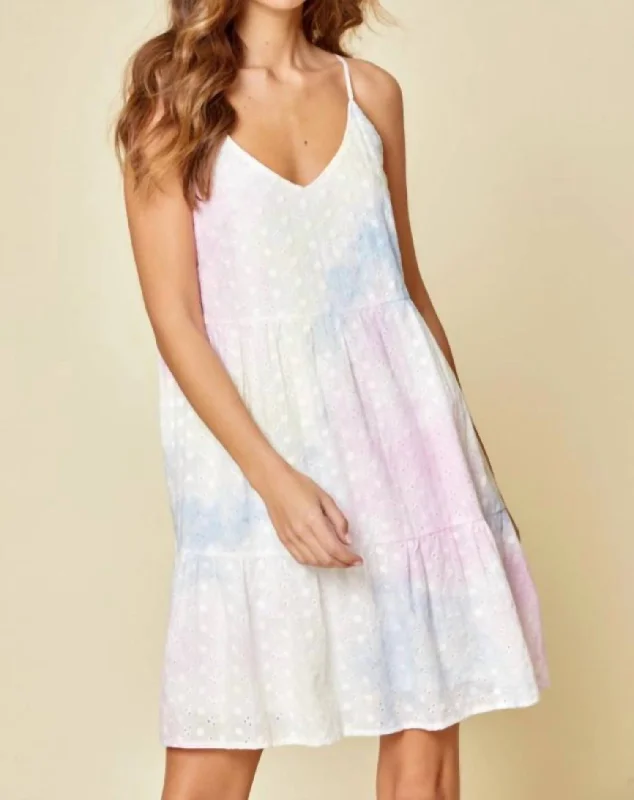 long-sleeve floral dressTie Dye Eyelet Dress In Tie Dye - Pink, Blue, Yellow, White