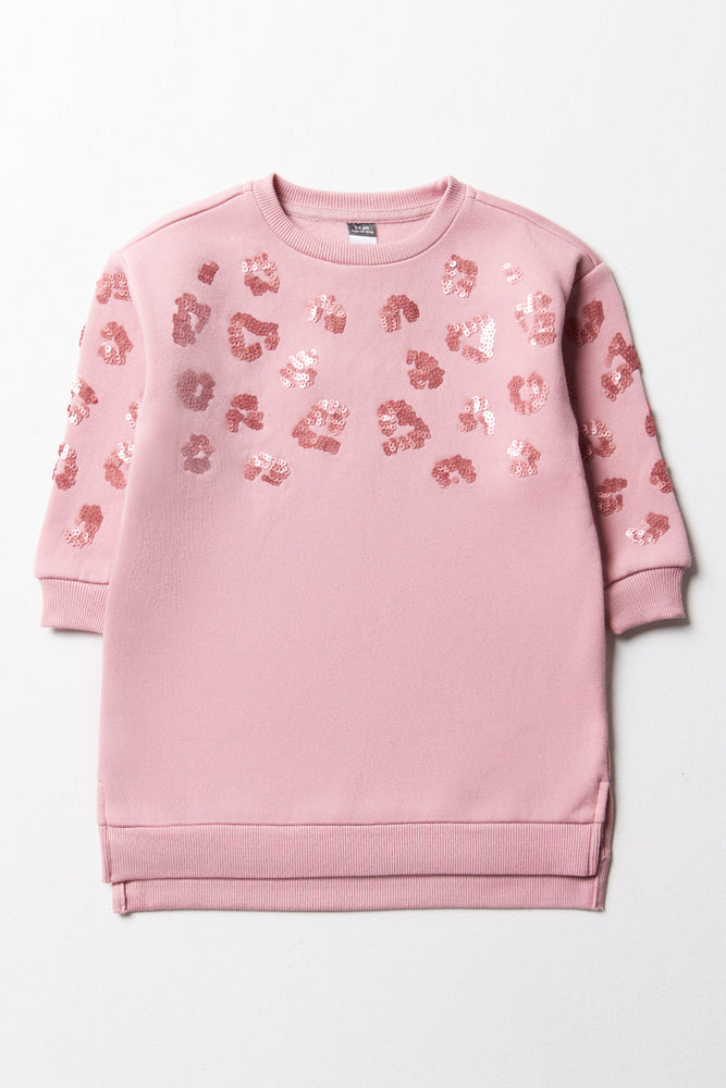 Best Seller oversized dressCrew Neck Sweat Dress Pink