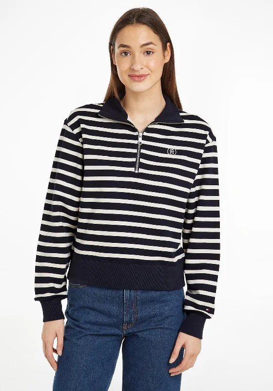 casual hoodie for workoutTommy Hilfiger Womens Breton Stripe Half Zip Jacket, Desert Sky