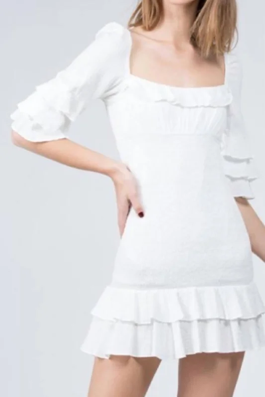 classic fit-and-flare dressMulti Ruffle Elastic Shirred Mini Dress In Ivory