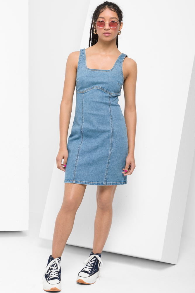 Can't Be Beat comfy dressBodycon Denim Dress Blue