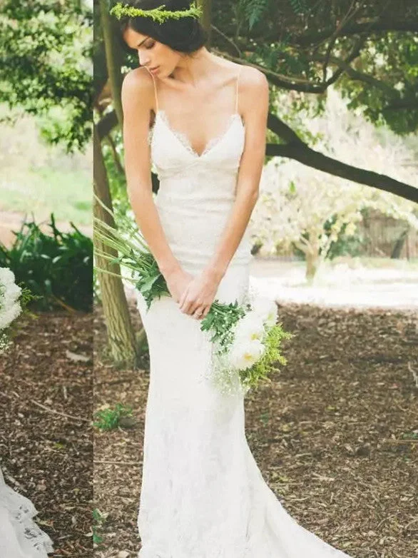 Major Savings Wedding Dresses Spaghetti Straps Ivory Lace Backless Tulle JKW014
