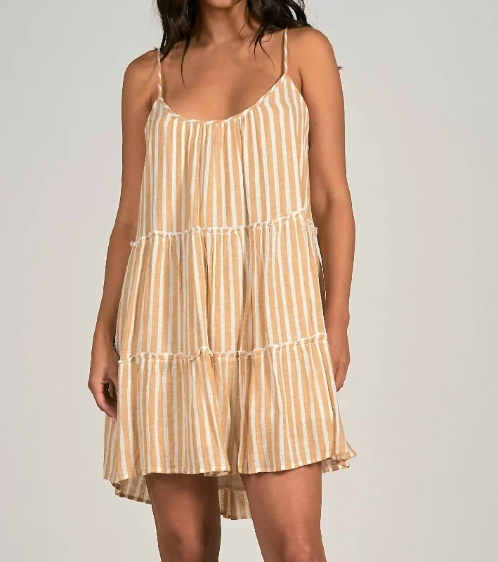 spaghetti strap dressNetal Tiered Mini Dress In Curry Stripe