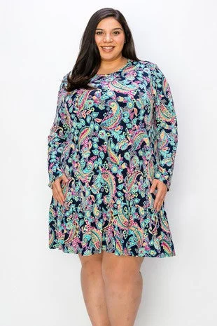 casual shift dress25 PQ {All My Life} Navy Mint Paisley Ruffle Hem Tunic EXTENDED PLUS SIZE 3X 4X 5X