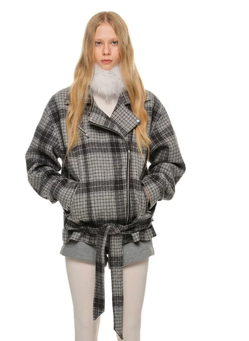 slim fit jacketGray Plaid Woolen Moto Jacket