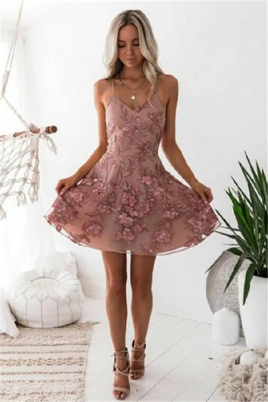 Price Break Elegant Pink Floral Homecoming Dresses Spaghetti Straps Lace Appliques Hoco Dresses Price Break Elegant Pink Floral Homecoming Dresses Spaghetti Straps Lace Appliques Hoco Dresses