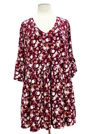 chic shift dress51 PSS {My Calling Card} Burgundy Floral Babydoll Tunic PLUS SIZE XL 2X 3X 4X 5X