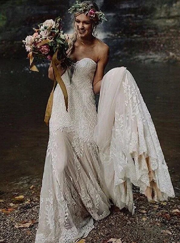 Deal of the Week Romantic Wedding Dresses Sweetheart Sheath Column Long Train Chic Bridal Gown JKW376 Deal of the Week Romantic Wedding Dresses Sweetheart Sheath Column Long Train Chic Bridal Gown JKW376