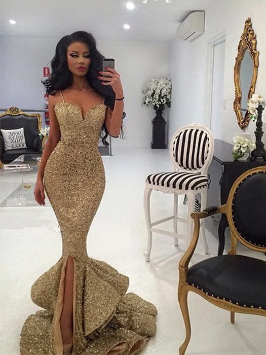 Deal Dash Sparkly Prom Dresses Spaghetti Straps Mermaid Gold Long Prom Dress JKL922 Deal Dash Sparkly Prom Dresses Spaghetti Straps Mermaid Gold Long Prom Dress JKL922