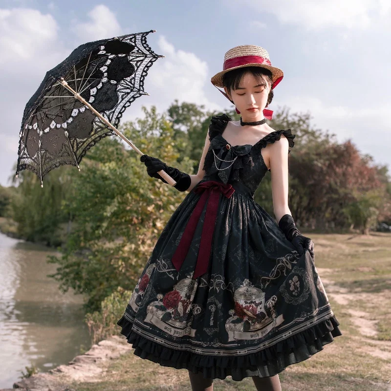 New Arrival structured dressWith PUJI~Nightingale and Rose~Gothic Black and Red Dress JSK New Arrival structured dressWith PUJI~Nightingale and Rose~Gothic Black and Red Dress JSK