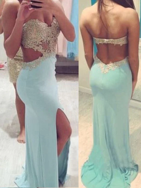 Daily Deals Open Back Prom Dresses Sweetheart Slit Jersy Sheath Long Sexy Prom Dress JKL1071