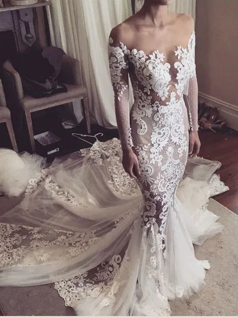 New Markdowns Mermaid Wedding Dresses Sweep Train Beautiful Long Sleeve Long Lace Bridal Gown JKW342 New Markdowns Mermaid Wedding Dresses Sweep Train Beautiful Long Sleeve Long Lace Bridal Gown JKW342
