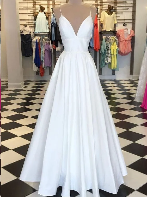 Super Deal Cheap Prom Dresses A Line Spaghetti Straps Long Prom Dress Simple Evening Dress JKL1268