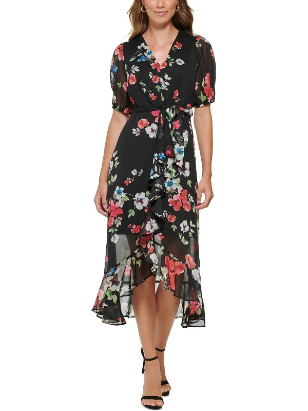 statement dressPetites Womens Floral Hi-Low Midi Dress