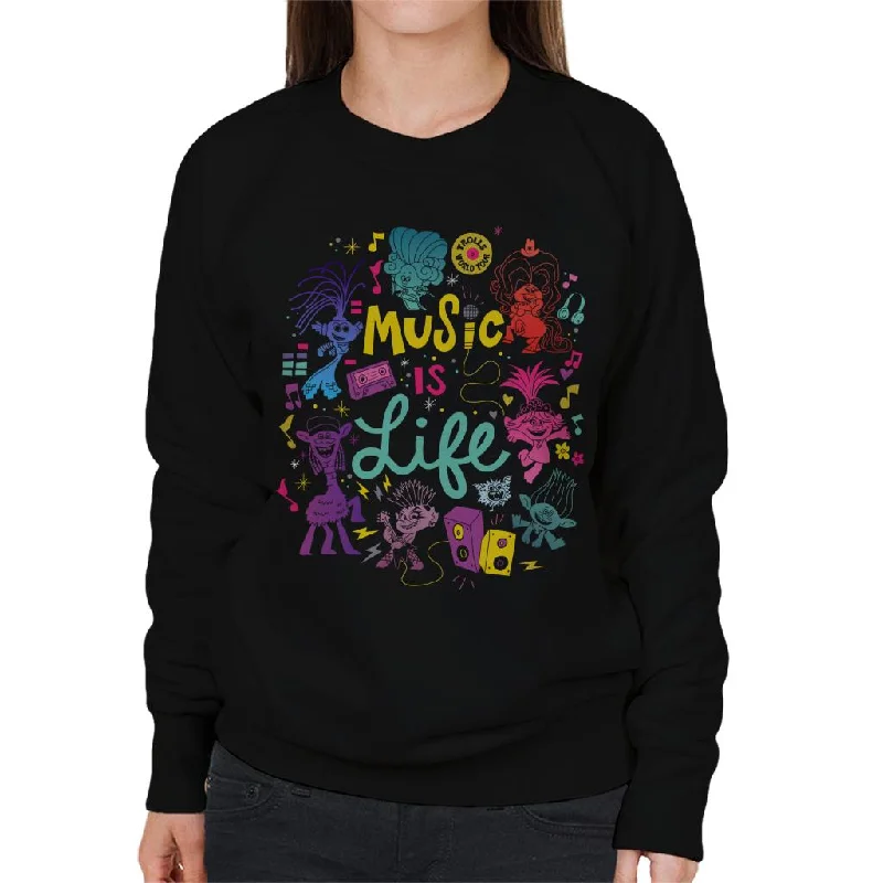 comfy workout wear hoodieTrolls World Tour Music Is Life Montage Women's Sweatshirt