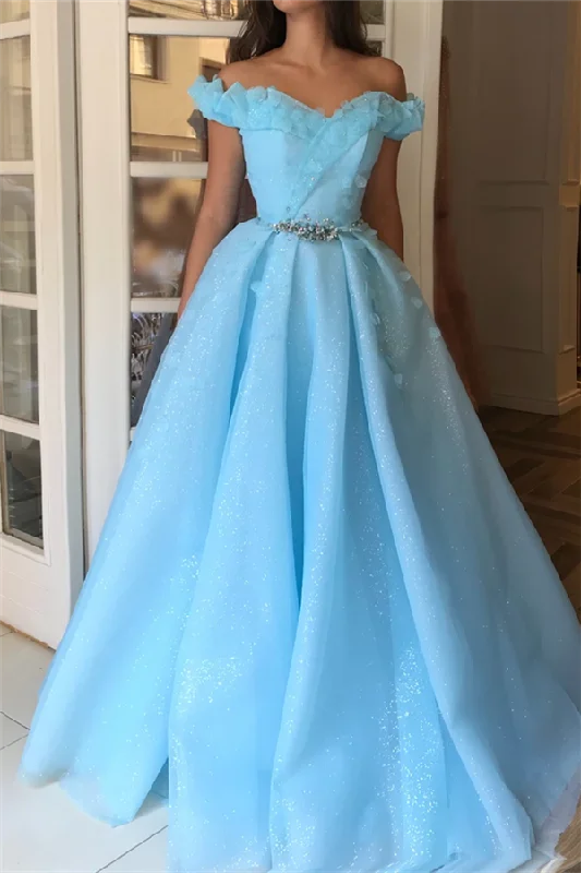 Today’s Special Sparkle Sequins Off-the-Shoulder Prom Party Gowns| Charming Sweetheart Sleeveless Beading Long Prom Party Gowns